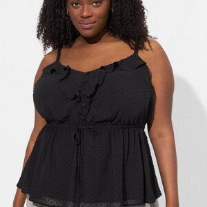 Torrid Chiffon Clip Dot Ruffle Tie Waist Tank NWT